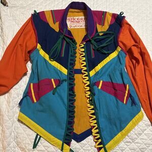 Vintage 1980s multicolor crazy design festival jacket multiple pockets Nuage